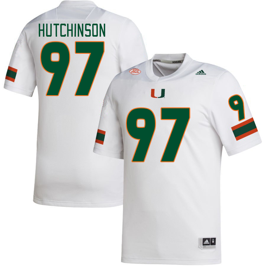 Men #97 Will Hutchinson Miami Hurricanes College Football Jerseys Stitched-White